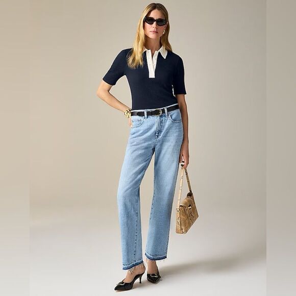 NWT J CREW Premium rib short-sleeve polo shirt in dark navy - Picture 2 of 7